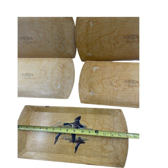 Vintage HASKO Flying Mallard Ducks Lithographed Wood Trays Display Lot of (5) - Picture 4 of 12